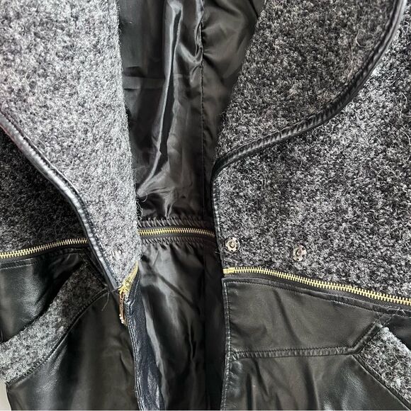 Luii Faux Leather Jacket Zipper Convertible Coat Black and Grey Boucle Size XL - Picture 6 of 16